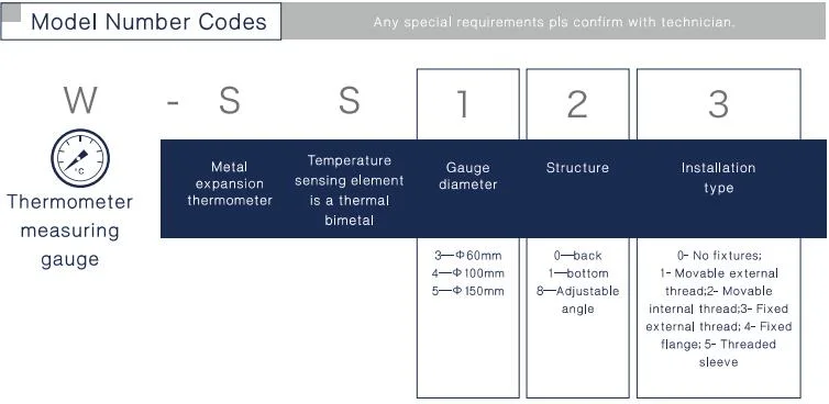 Stainless Steel Bimetal Thermometer 60mm/ 100mm/150mm