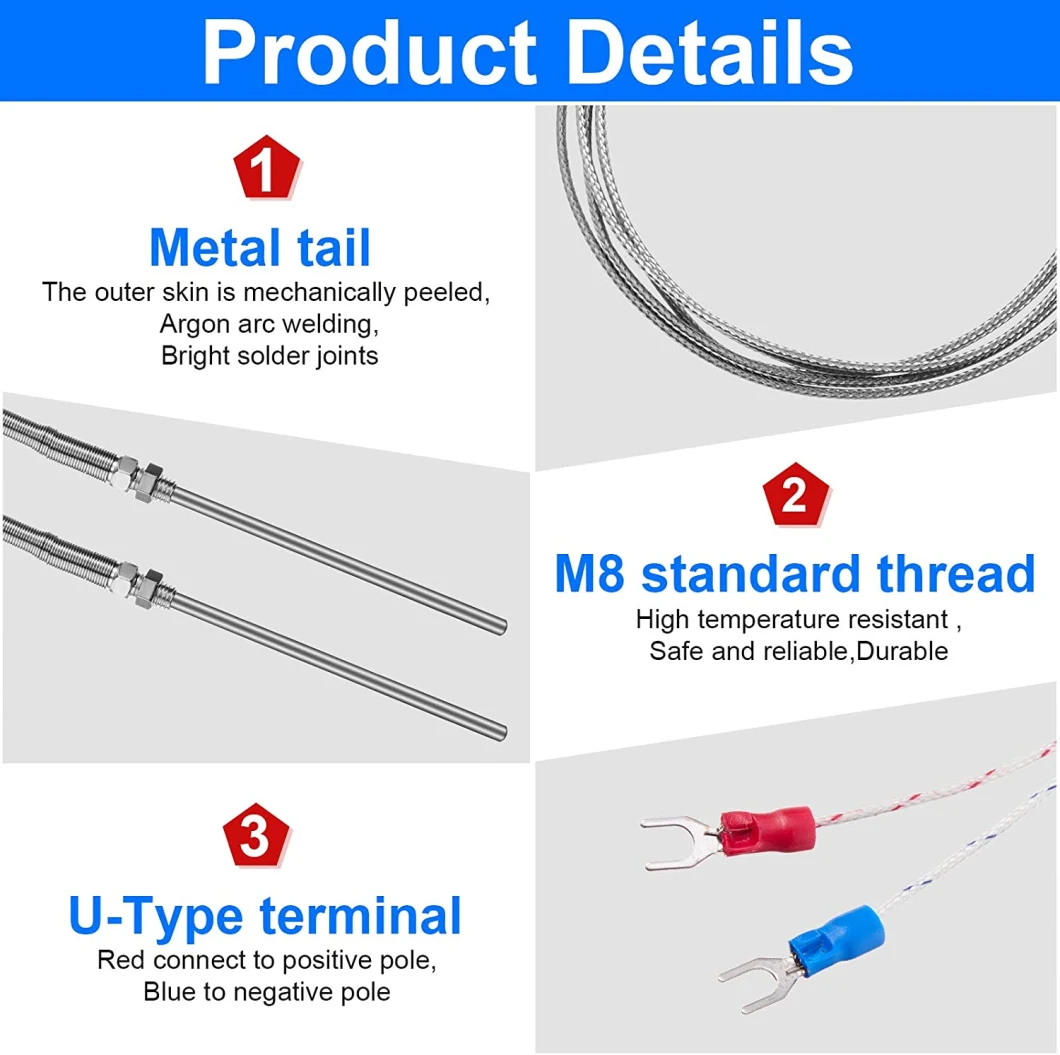 High Quality PT100 PT1000 Rtd Temperature Sensor Thread M8 3 Core 1 Meter Wire Thermocouple Probe